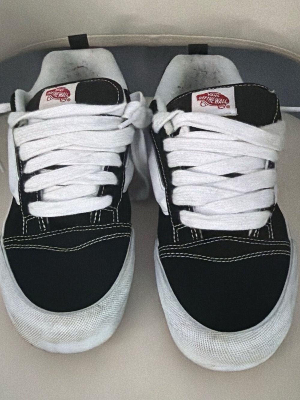 Vans White Canvas Low-Top Sneakers with Black Trim
